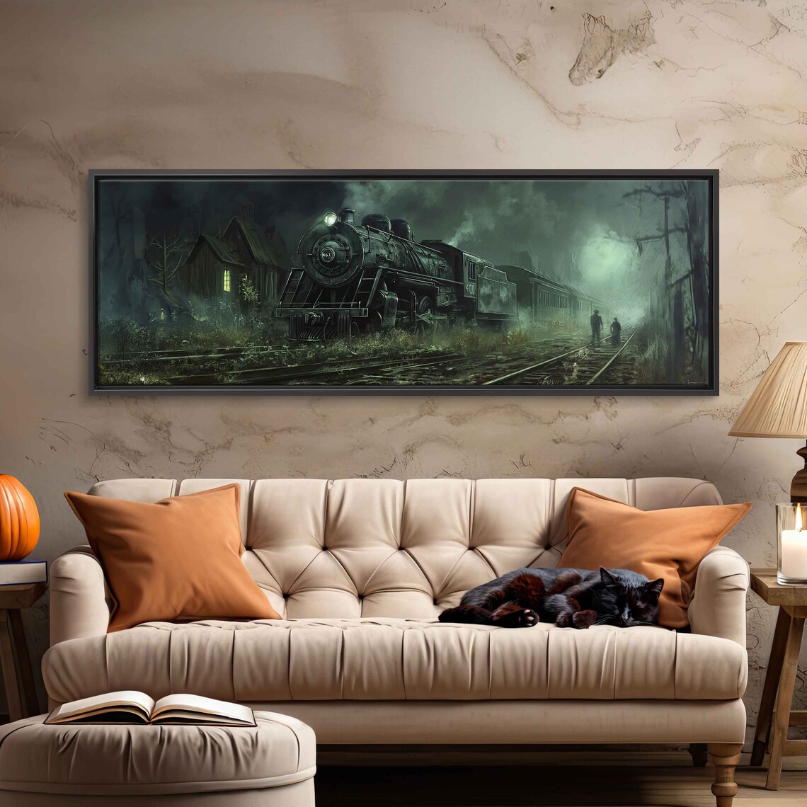 Steam Locomotive At Haunted Station Foggy Night Gothic Train Poster - Image 3