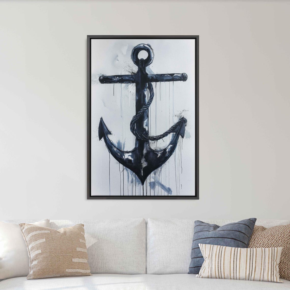 Ink Black Anchor With Twisted Rope Dripping Paint Nautical Wall Print - Image 3