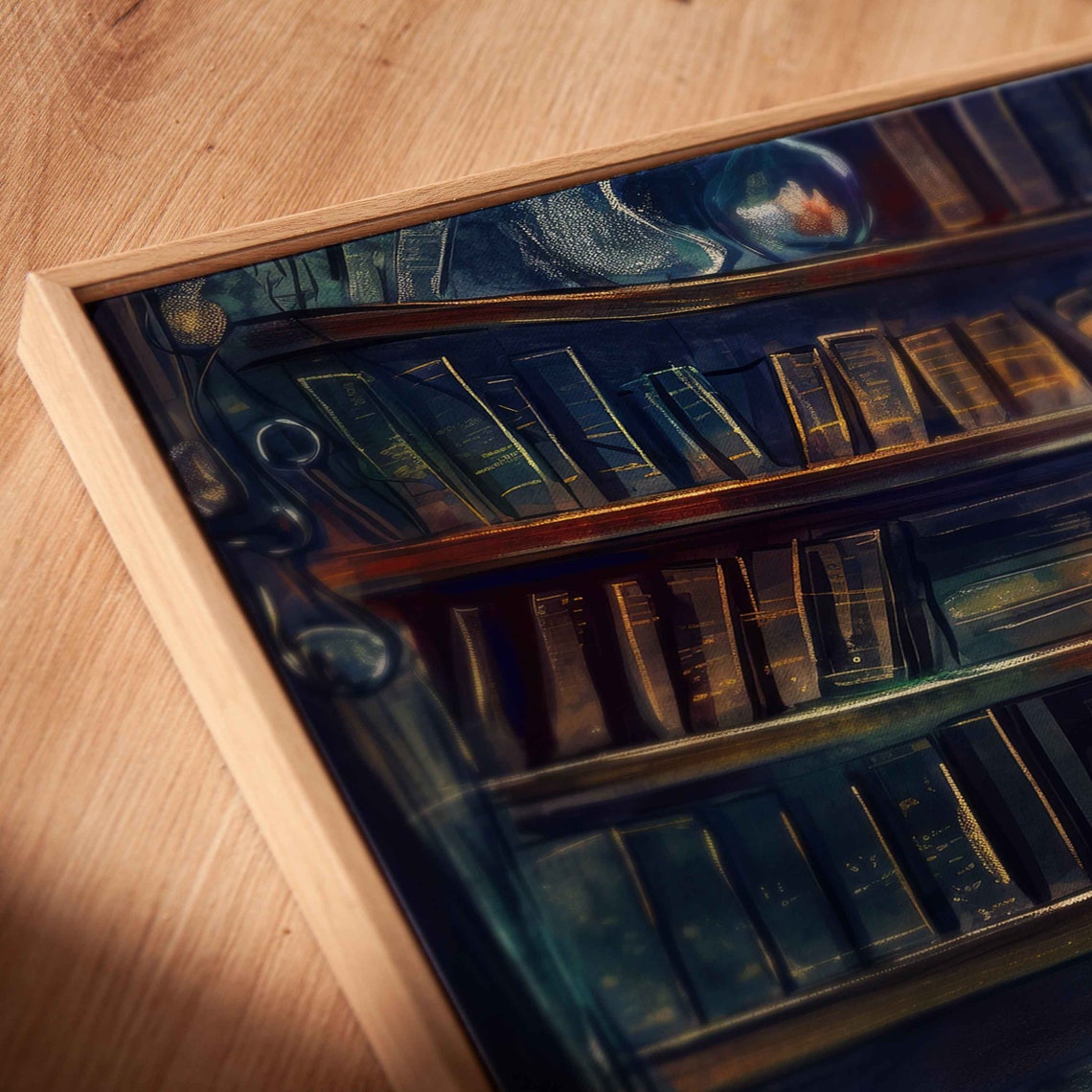 Witch Writing In Grimoire Library Overlooking Moonlit Forest Wall Art - Image 2