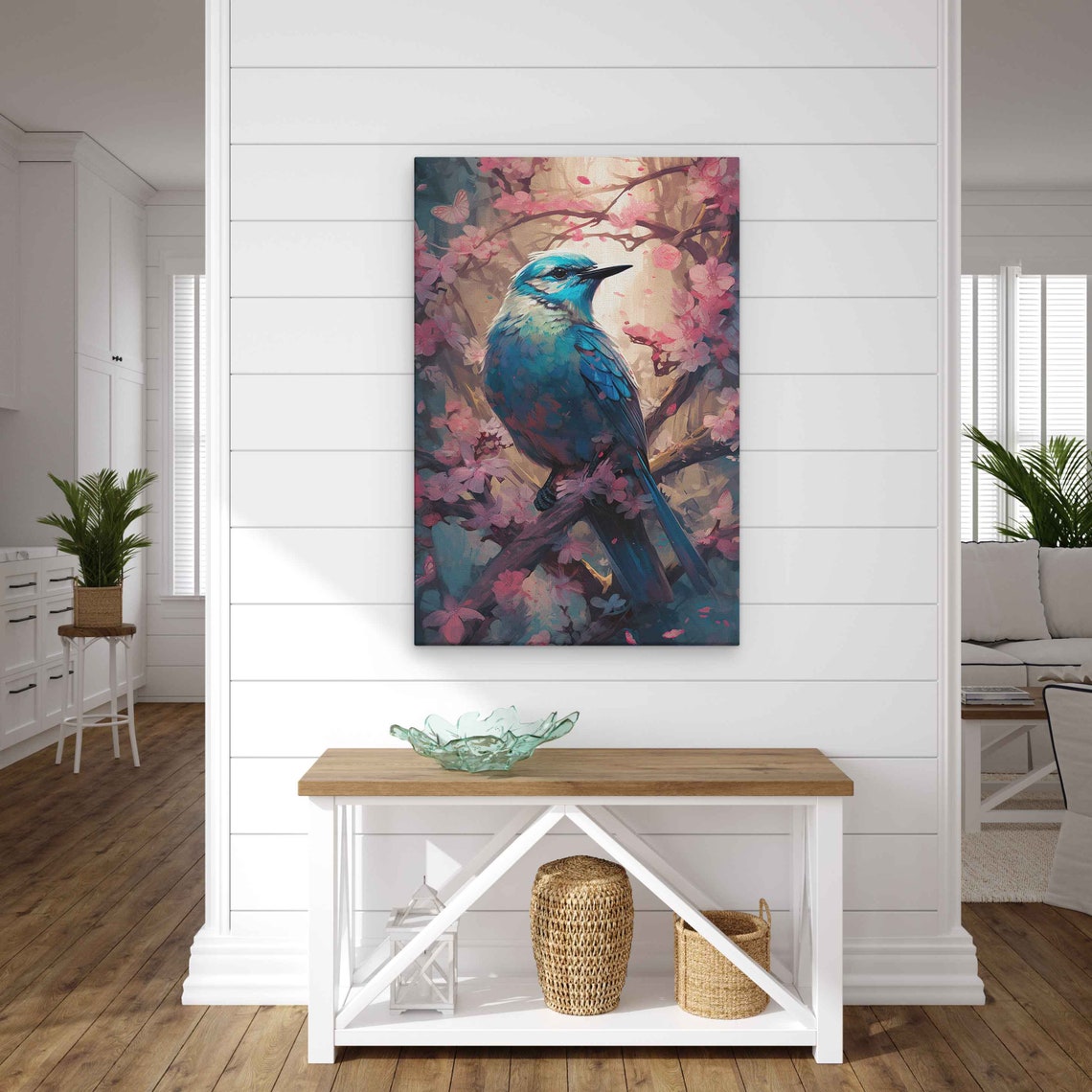 Blue Bird Perched In Cherry Blossoms Spring Wildlife Art Poster - Image 2