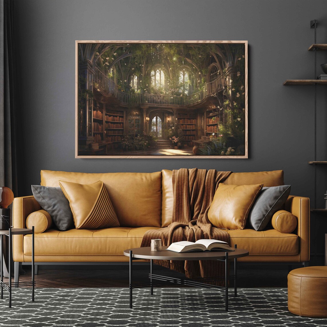 Grand Enchanted Library Gothic Hall Overgrown Plants Fantasy Book Nook Poster - Image 2