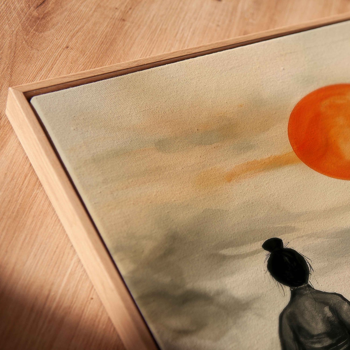 Meditation Under Red Sun Japanese Ink Painting Pine Bonsai Poster - Image 2