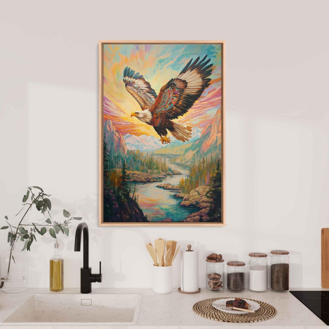 Vibrant Eagle Soaring Above a Rugged Mountain River Canyon Poster - Image 3