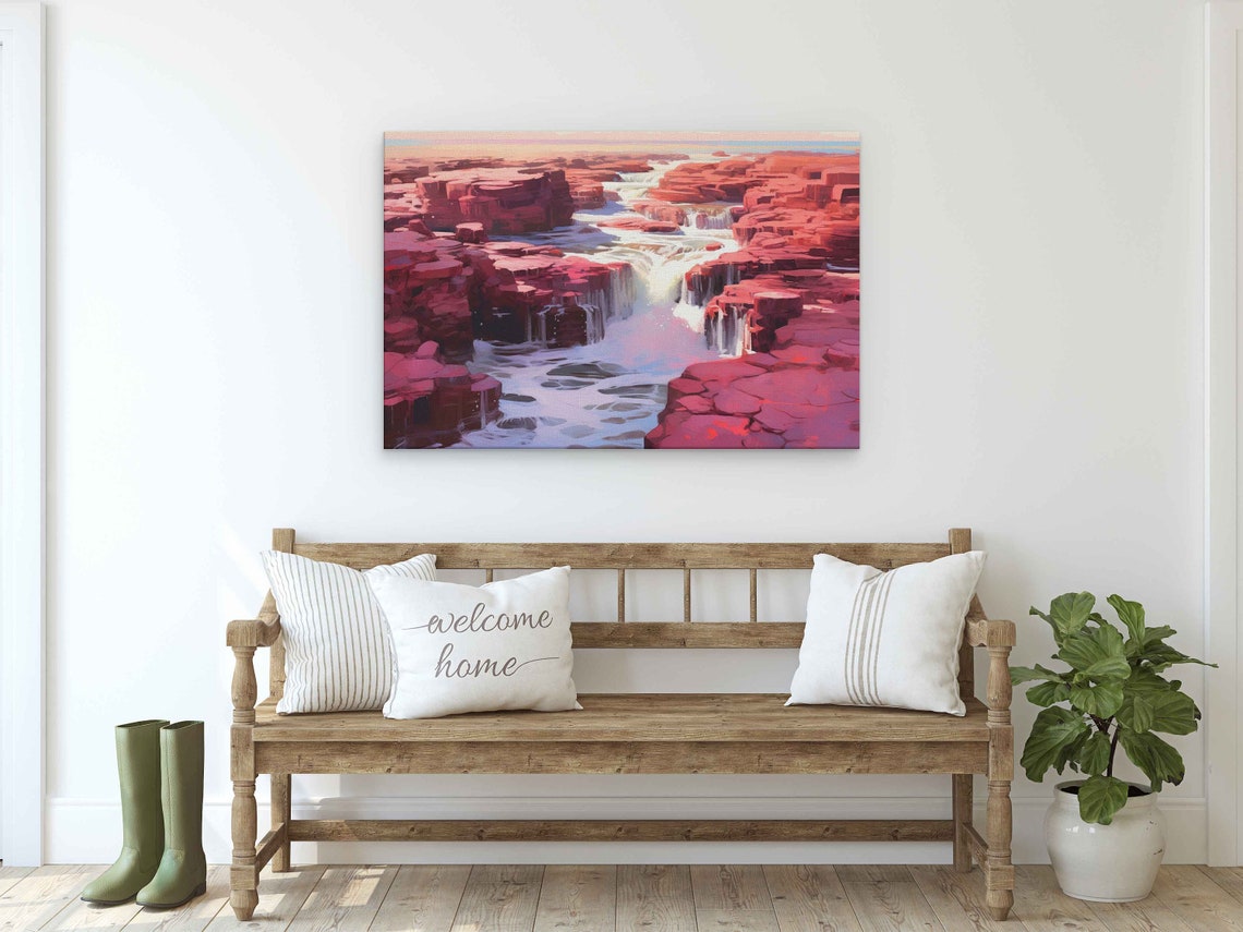 Red Rock Waterfall Landscape Painting Framed Print Landscape Wall Art Home Office Decor Living Room Decor - Image 3