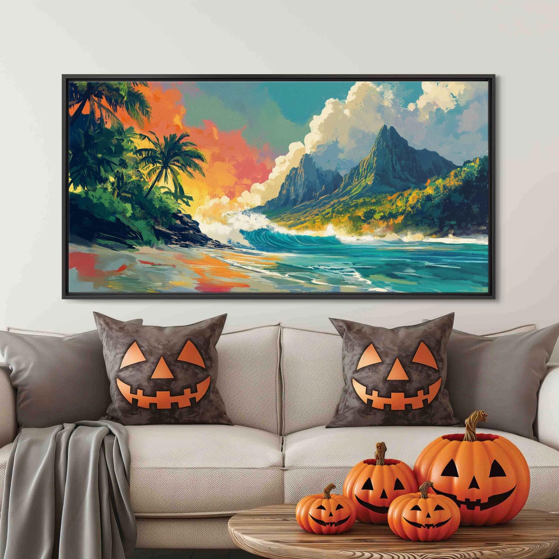 Tropical Surf Scene With Sandy White Beach Wall Art Print Gift For Surfer Palm Trees Ocean Art Ready To Hang - Image 3