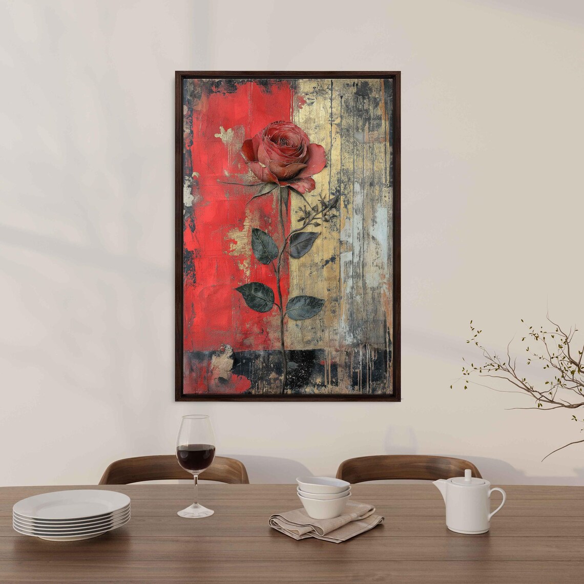 Red Rose Bloom Abstract Gilded Gold Black Fluid Painting Poster