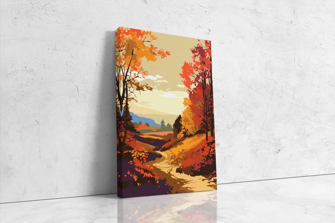 Autumn Forest Path Red Orange Trees Pop Art Landscape Travel Poster - Image 4