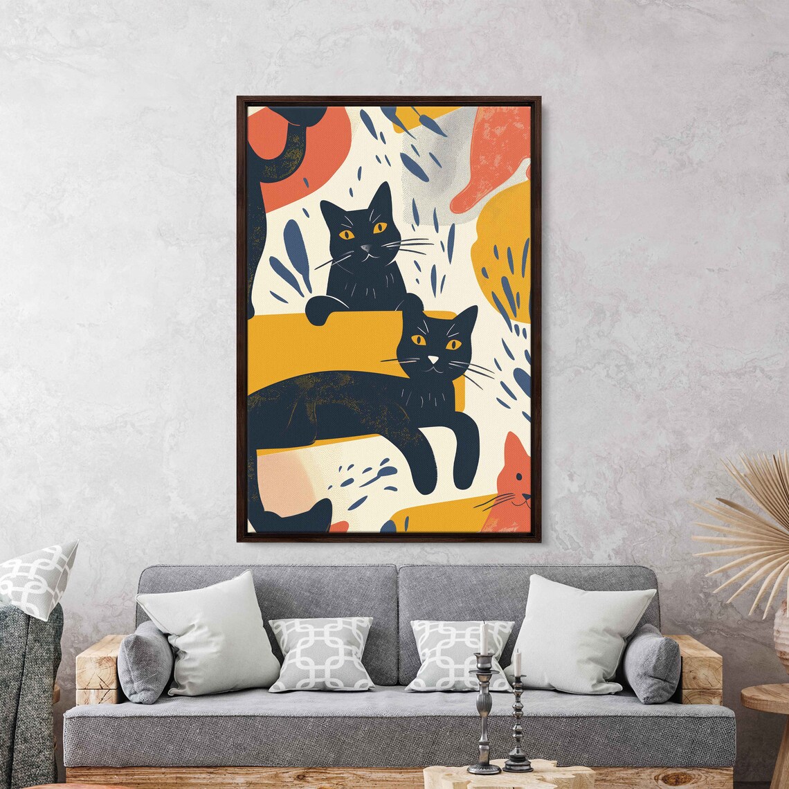 Black Cats Lounging Matisse Style Painting Playful Modern Feline Art Poster - Image 2