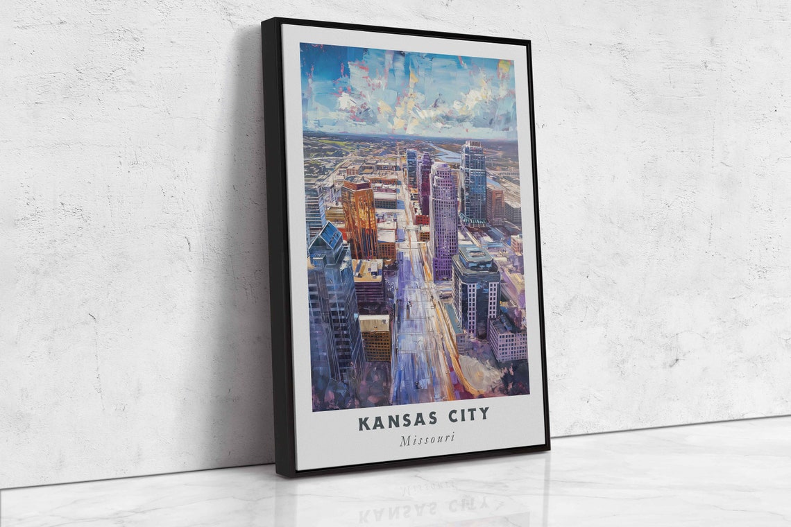 Kansas City Missouri Acrylic Painting Travel Art Framed Wall Art Framed Fine Art Poster Paper Print Travel Home Decor - Image 2