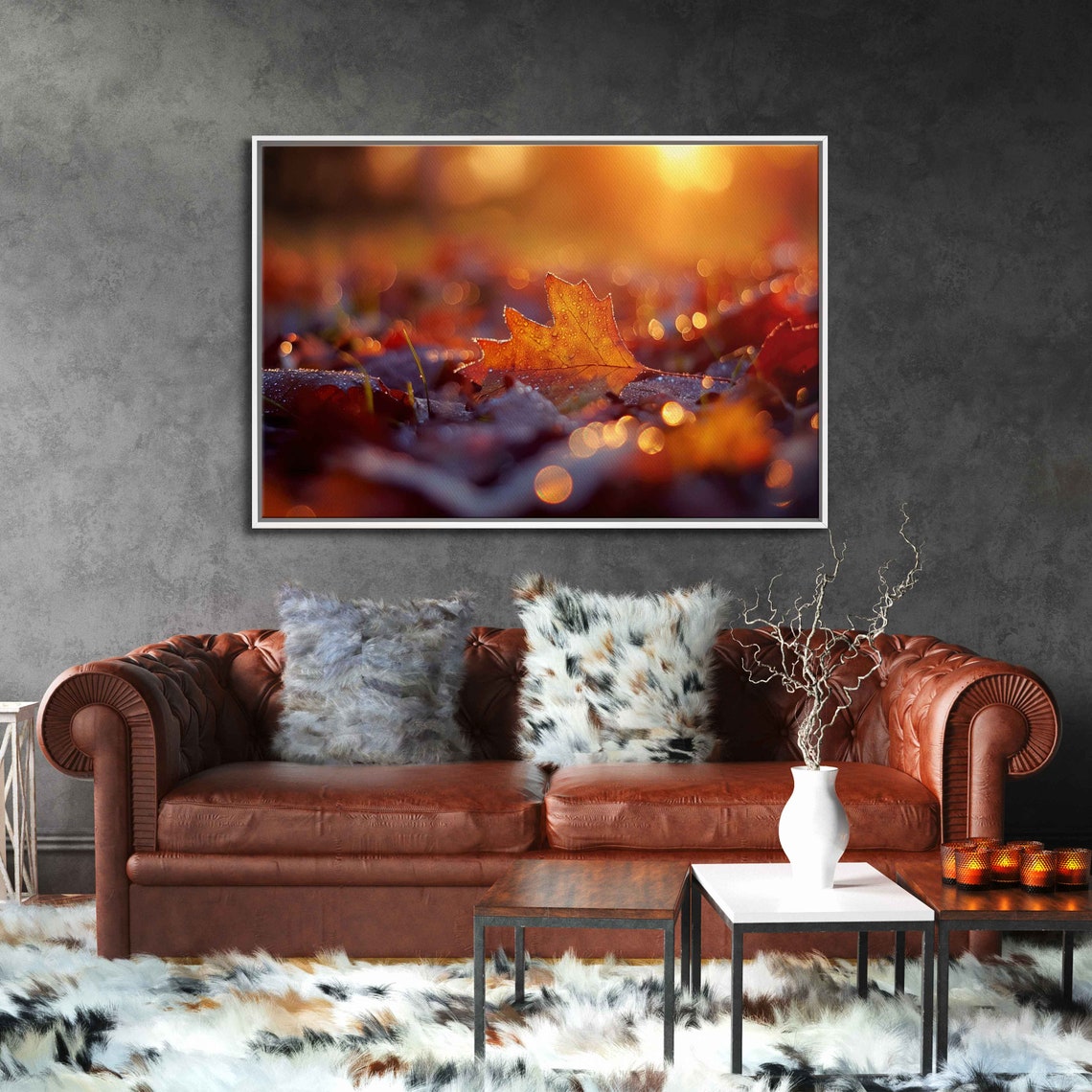 Dew Covered Leaf At Sunrise With Golden Bokeh Fall Photo Poster