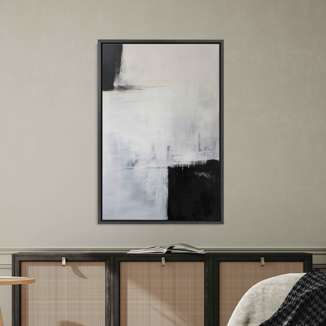 Monochrome Abstract Black White Brushstroke Modern Painting Poster - Image 3