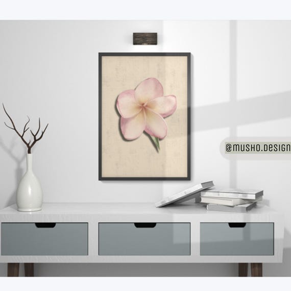 Plumeria Flower Print Pink Yellow Botanical Vintage Home Decor