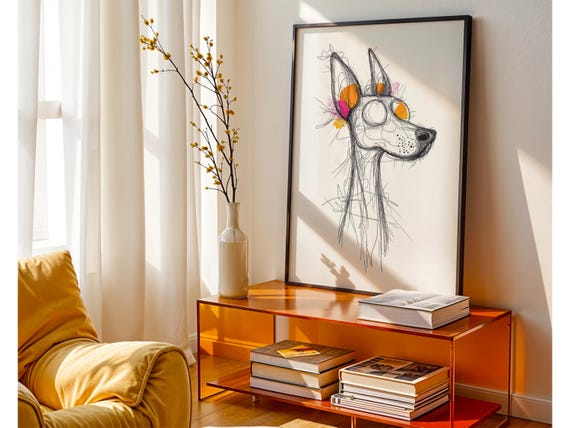 Modern Dog Sketch Art Print Abstract Line Drawing