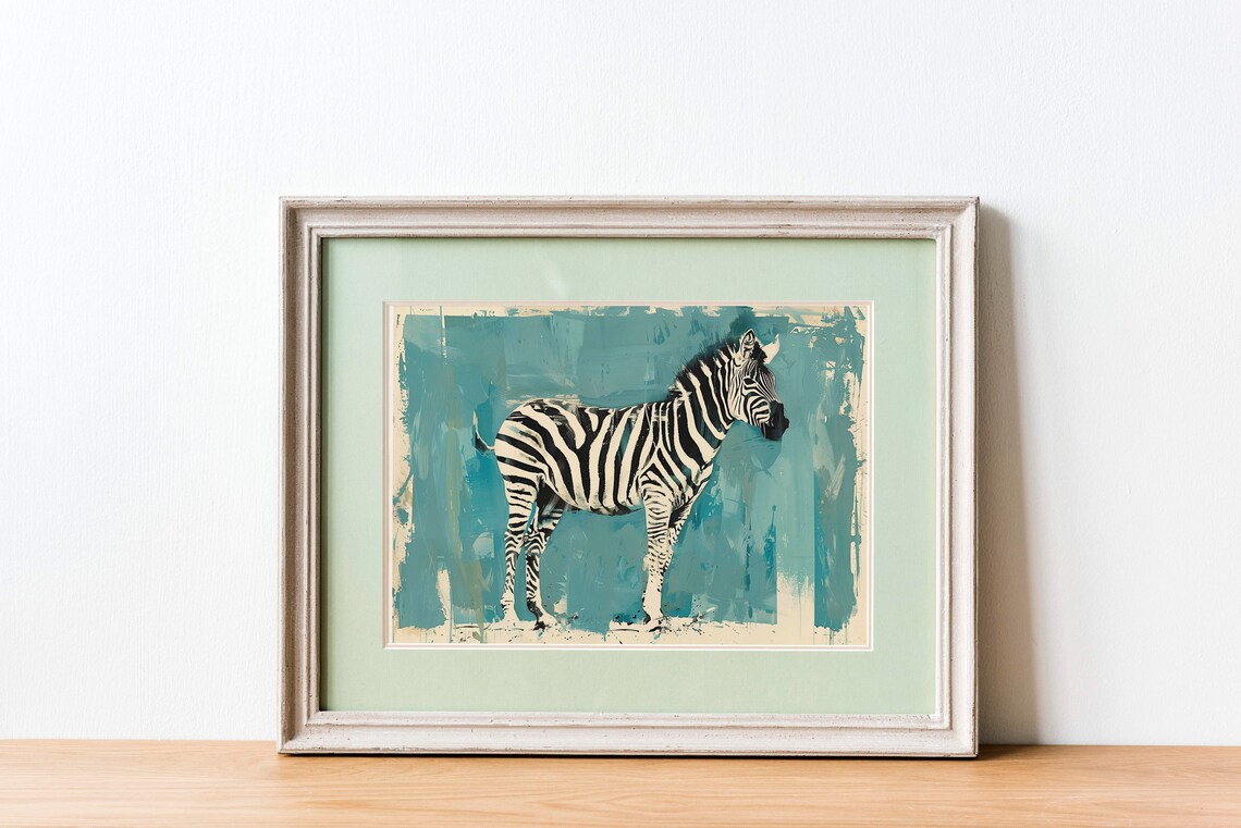 Blue Zebra Art Print Poster Wall Pop Animal Decor