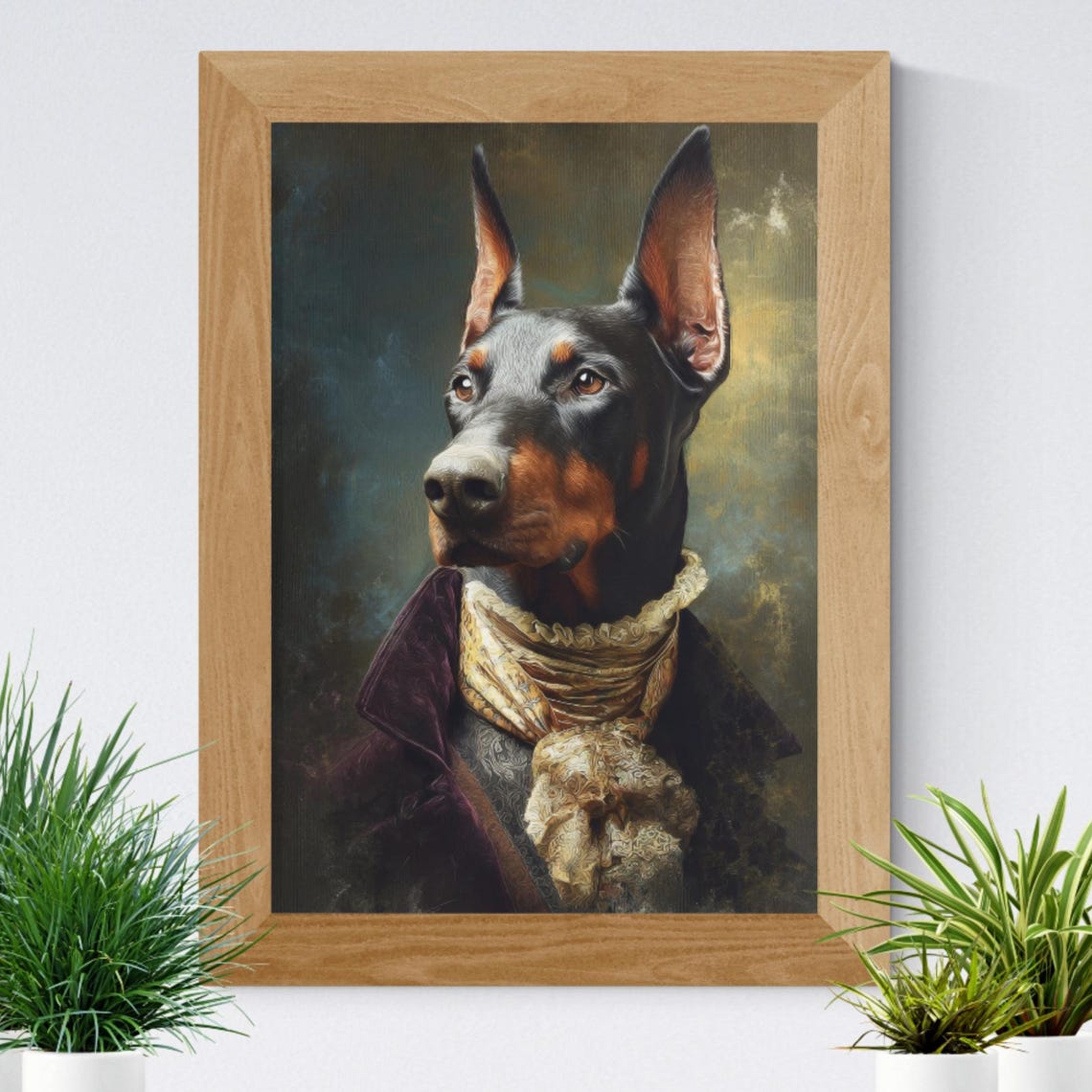 Regal Doberman in Renaissance Ruff Classic Oil Portrait Dog Poster