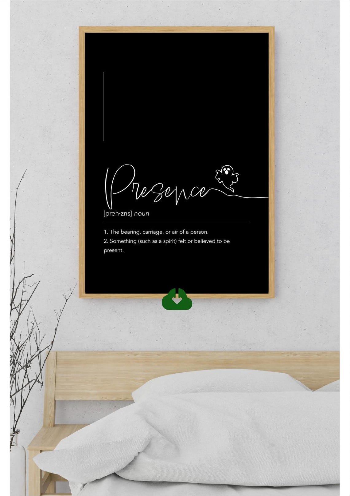 Presence Script Definition Black Background Ghost Doodle Art Poster - Image 3