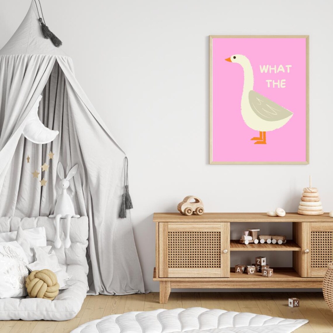 What the Duck Funny Pink Cute Nursery Duck Illustration Poster