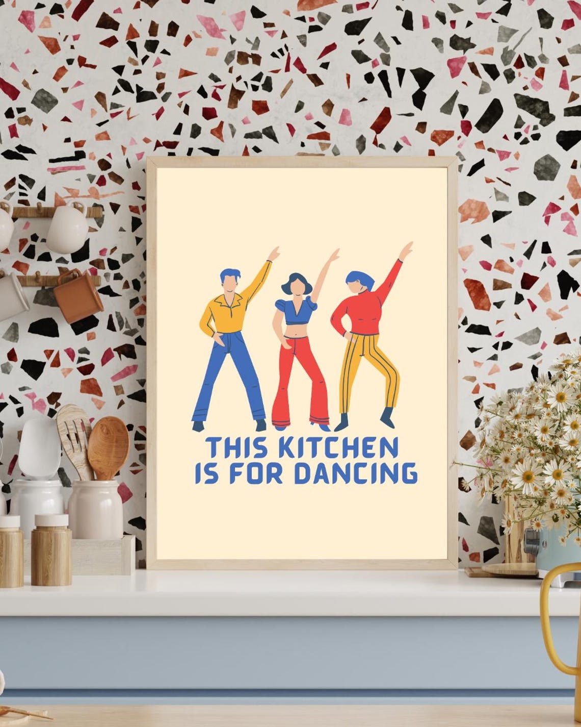 Retro This Kitchen Is For Dancing Disco Party Typography Poster