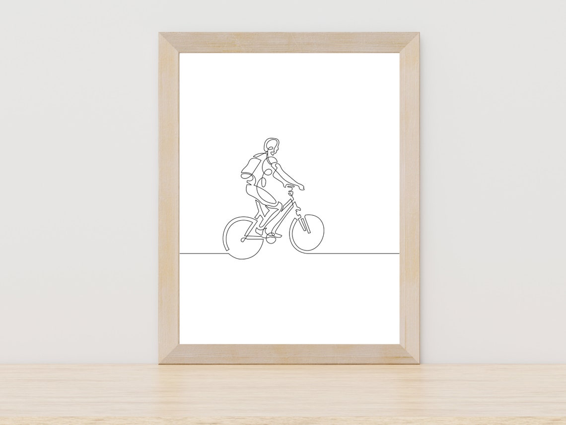 Woman Cycling One Line Drawing Minimalist Bicycle Sport Art Poster