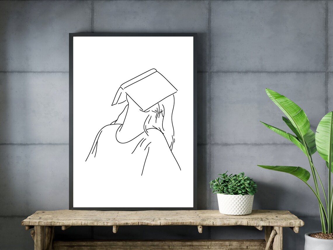 Abstract Woman Reading Book Line Art Print - Image 3