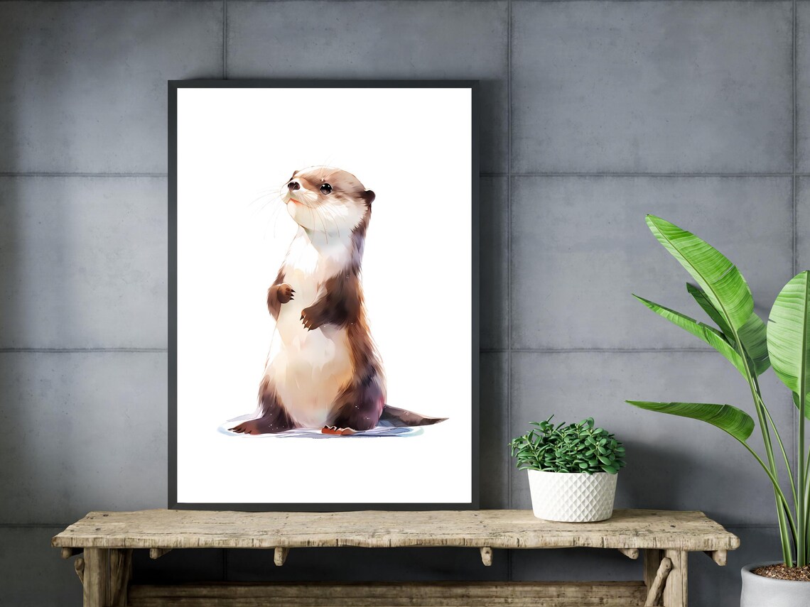 Otter Watercolor Wildlife Painting Cute Standing Animal Print - Image 3