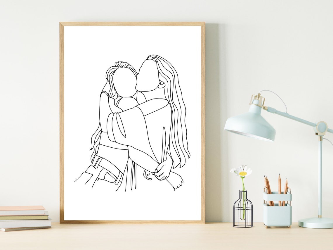 Two Women Embracing Minimalist Line Art Friendship Pride Poster - Image 2