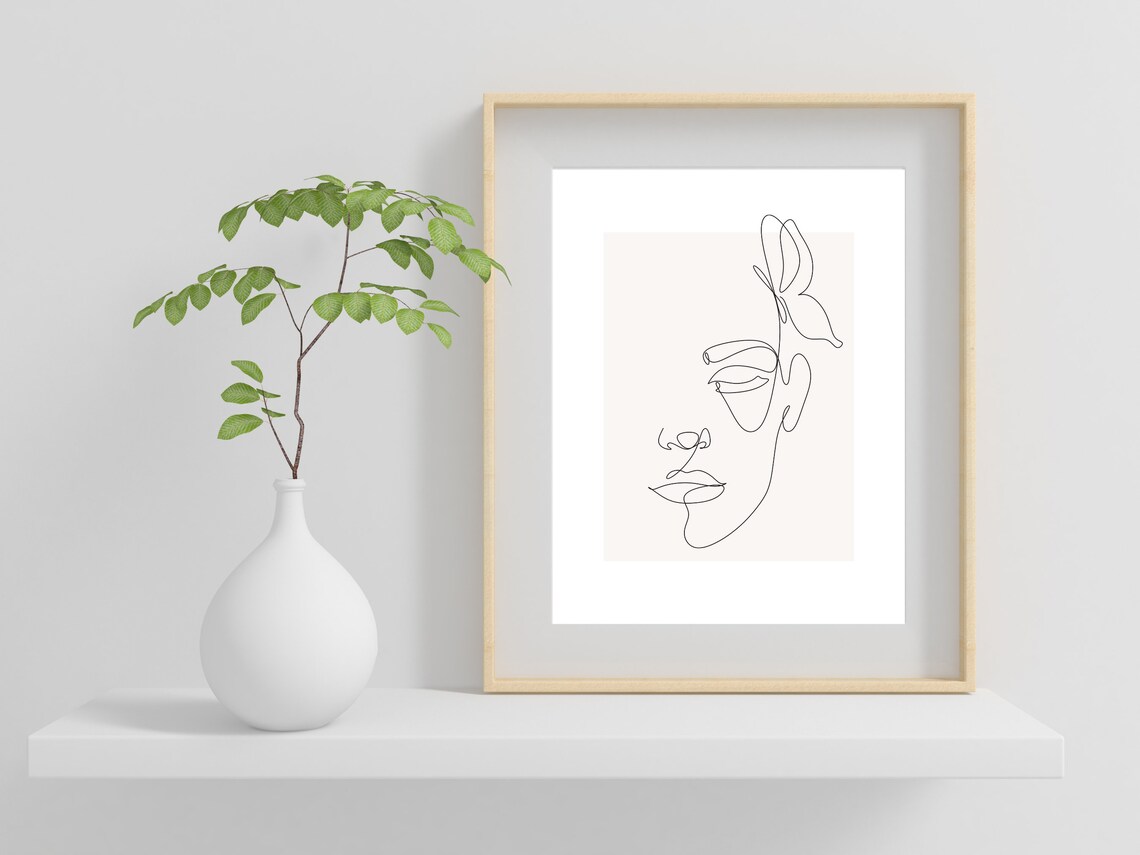 Elegant Woman Face Line Art With Leaf Accent Botanical Poster - Image 2