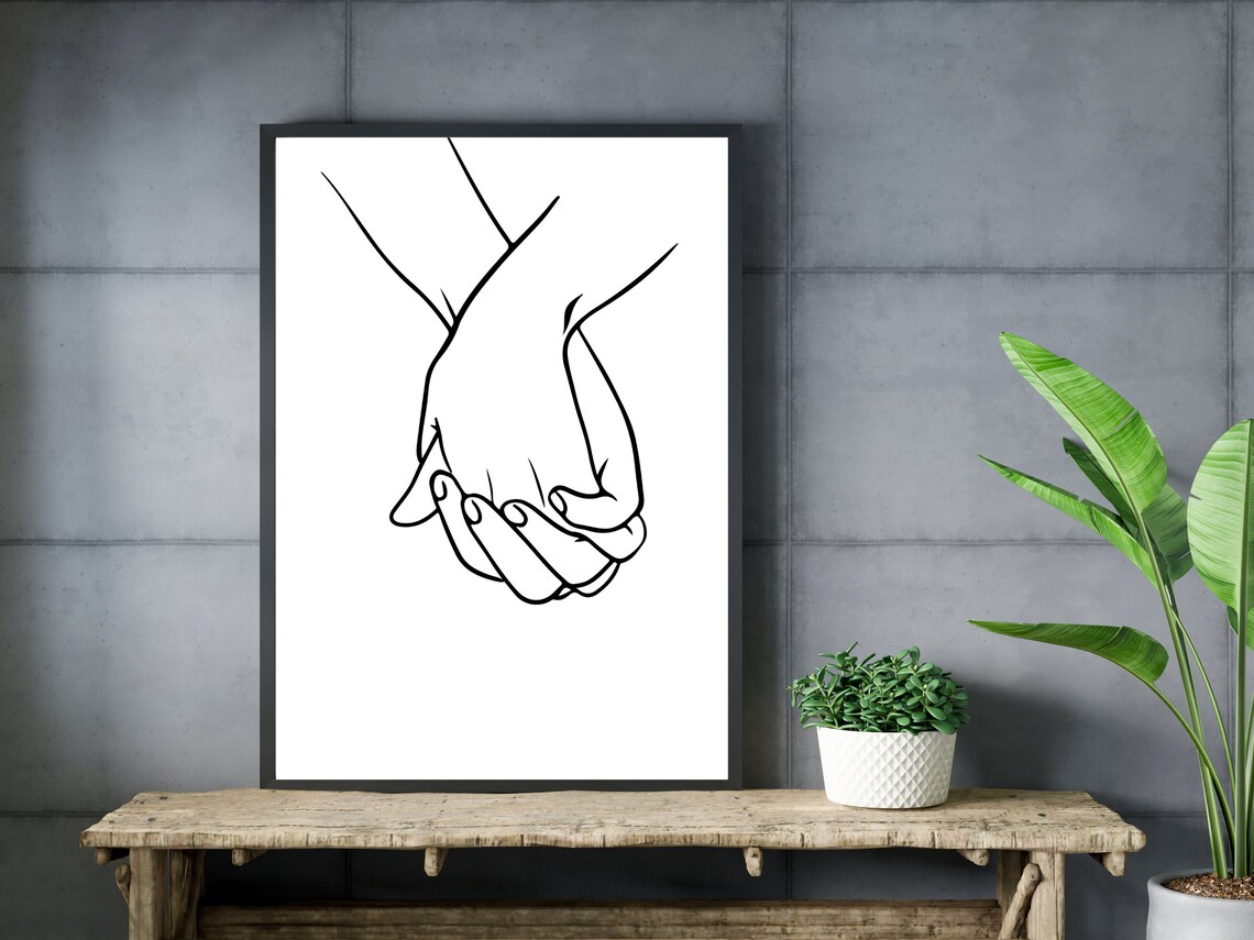 Holding Hands Line Art Print, Minimalist Couple Hands - Image 3