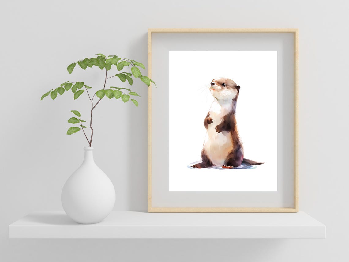 Otter Watercolor Wildlife Painting Cute Standing Animal Print - Image 2
