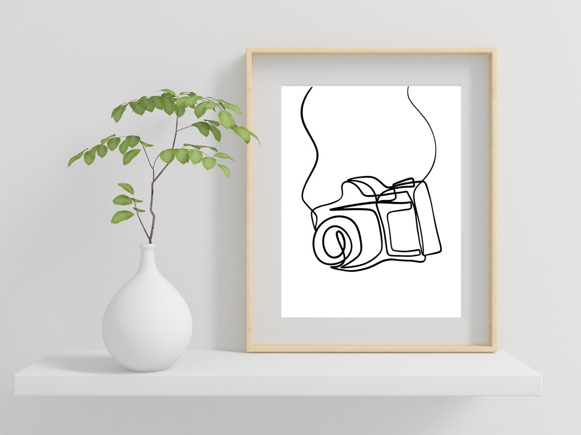 Camera Hanging on Neck Strap Line Drawing Bold Minimalist Poster - Image 2