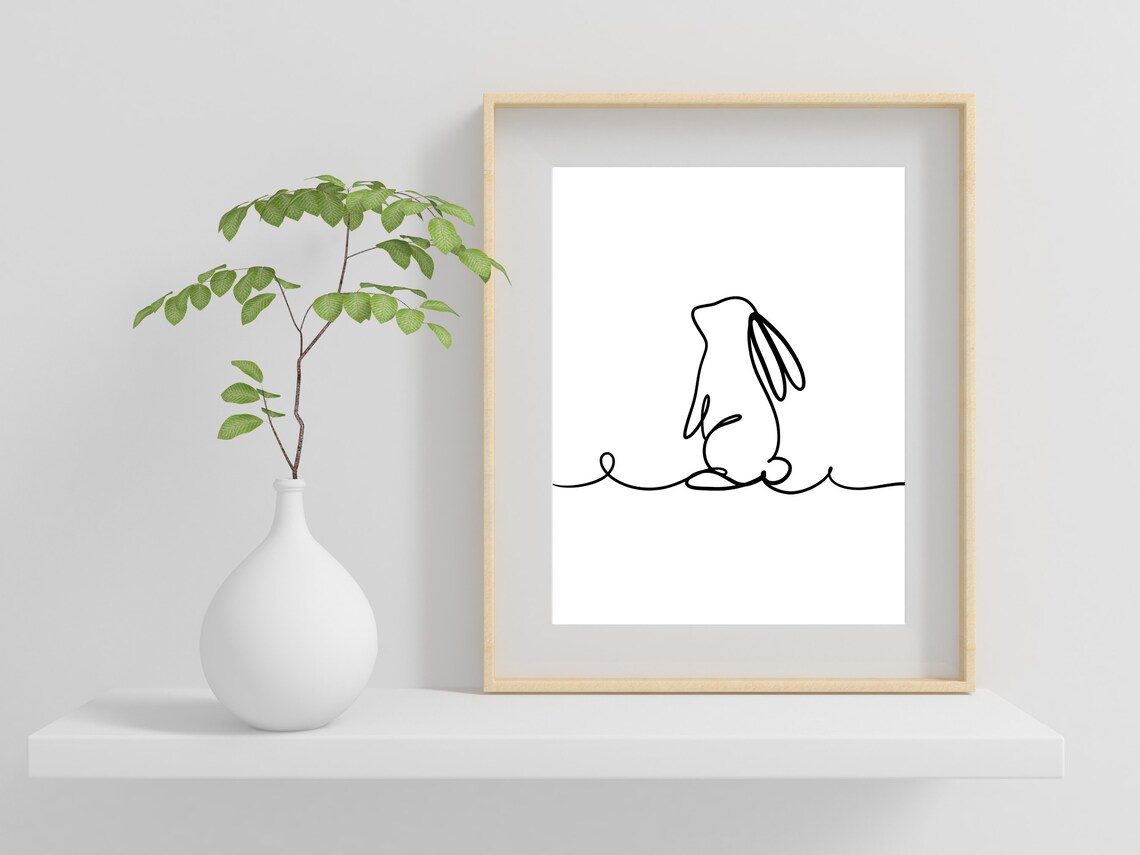 Bunny Line Art Rabbit Print, Minimalist Nursery Decor - Image 2