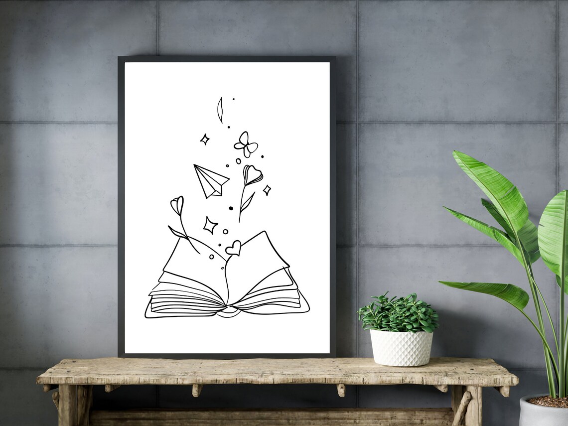 Open Book Magical Story One Line Art Book Lover Gift Wall Art - Image 3