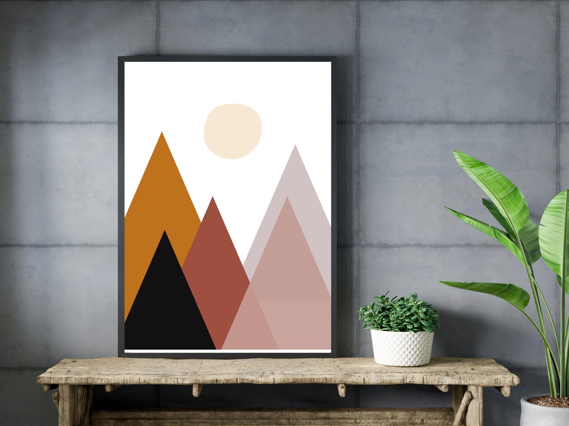 Abstract Mountain Landscape Geometric Art Print Mid Century Decor - Image 3