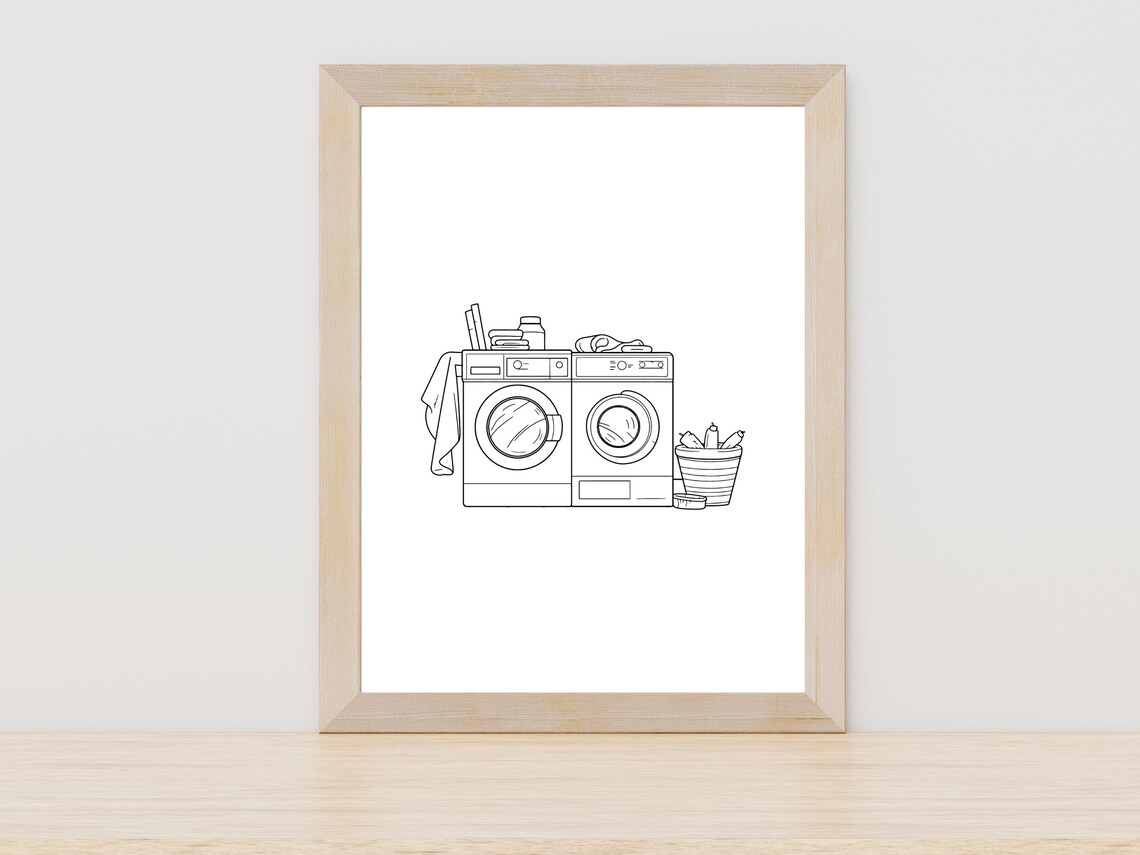 Washer and Dryer Single Line Art Minimalist Laundry Room Poster