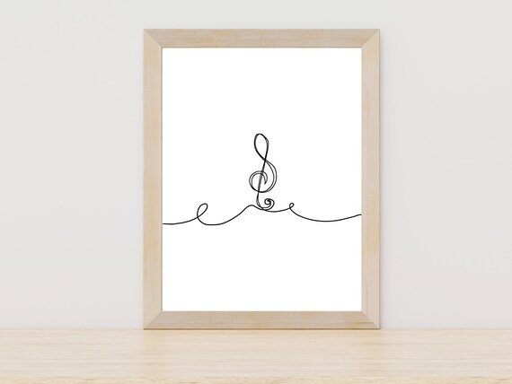 Treble Clef on a Flowing Thread Minimalist Single Line Art Poster