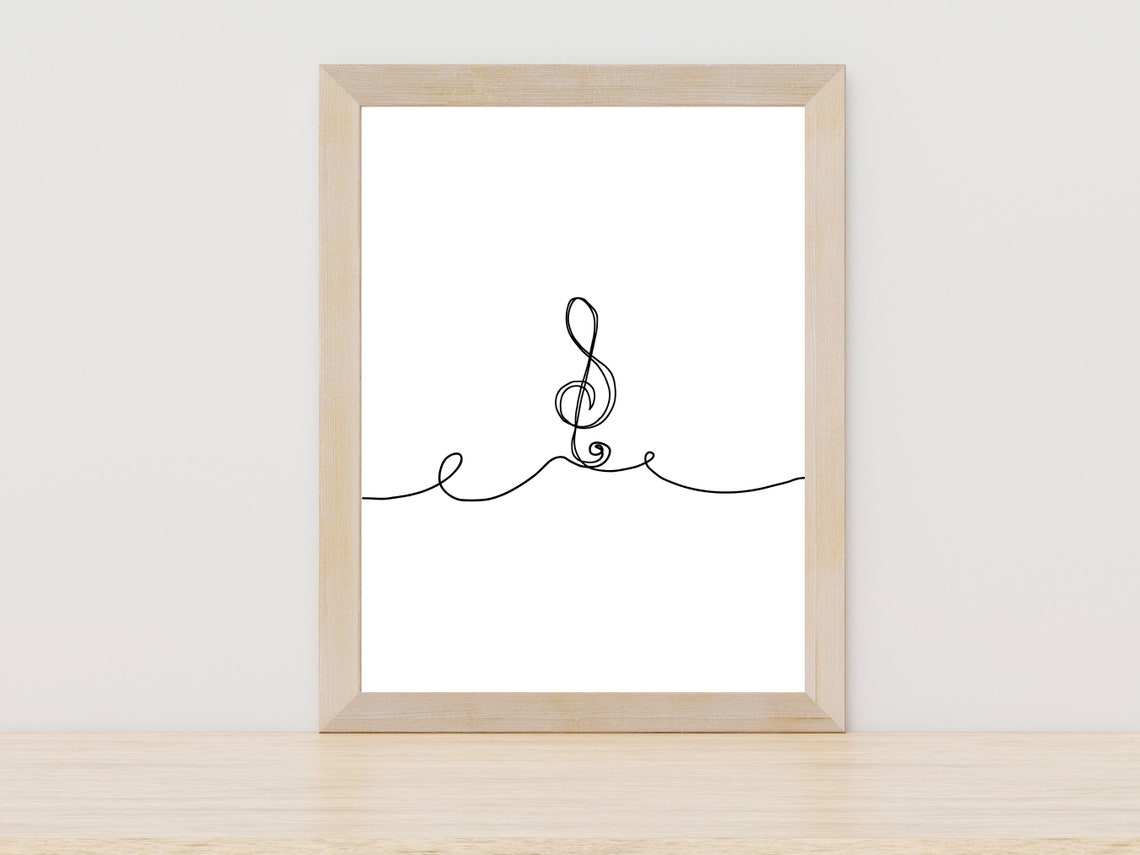 Treble Clef on a Flowing Thread Minimalist Single Line Art Poster