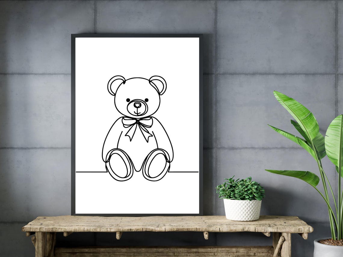 Sweet Teddy Bear Nursery One Line Art Baby Room Gift Wall Art - Image 3