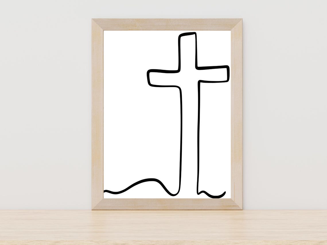 Bold Christian Cross Minimalist Line Art Faith Based Decor Poster
