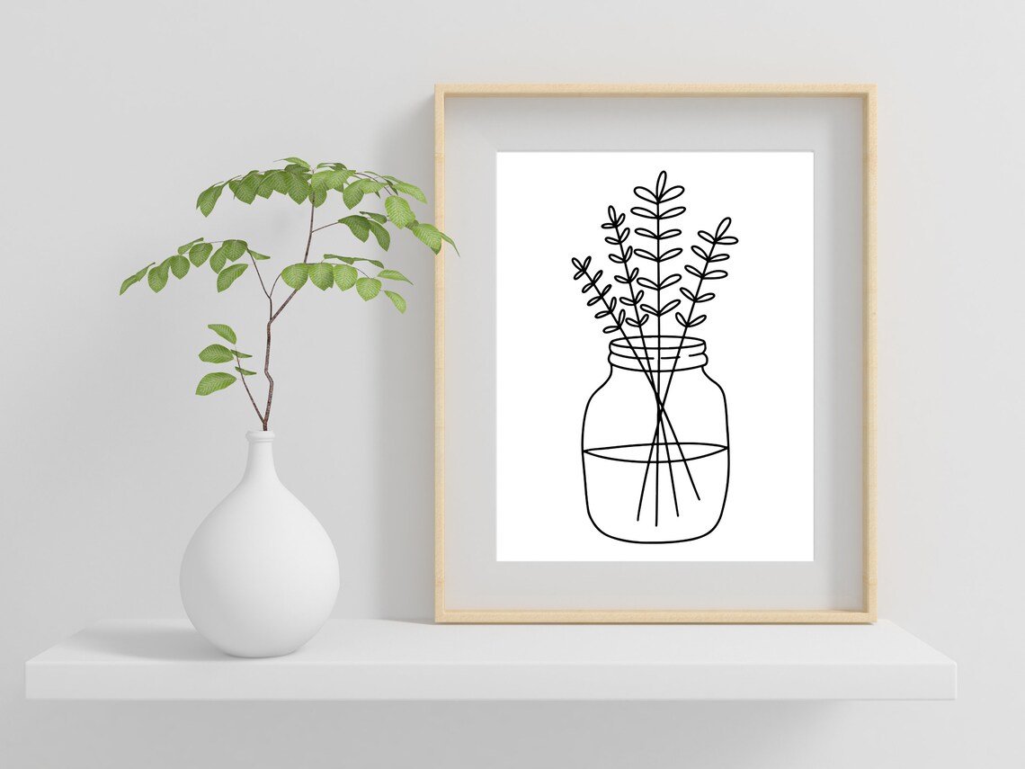 Wildflowers In Glass Jar Minimalist Line Art Botanical Poster - Image 2