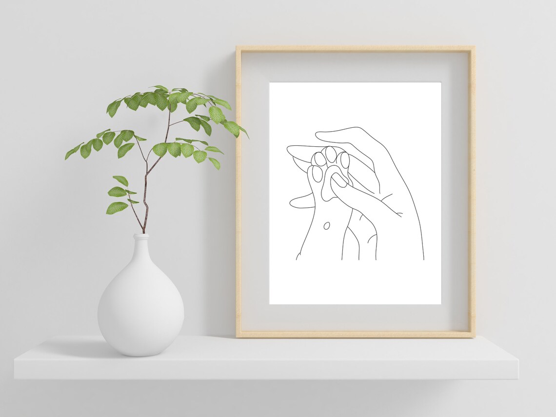Cat and Dog Paw Line Art Animal Art Print - Image 2