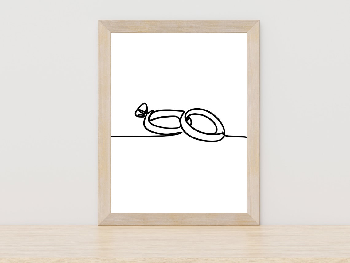 Wedding Rings One Line Drawing Minimalist Engagement Couple Art Poster