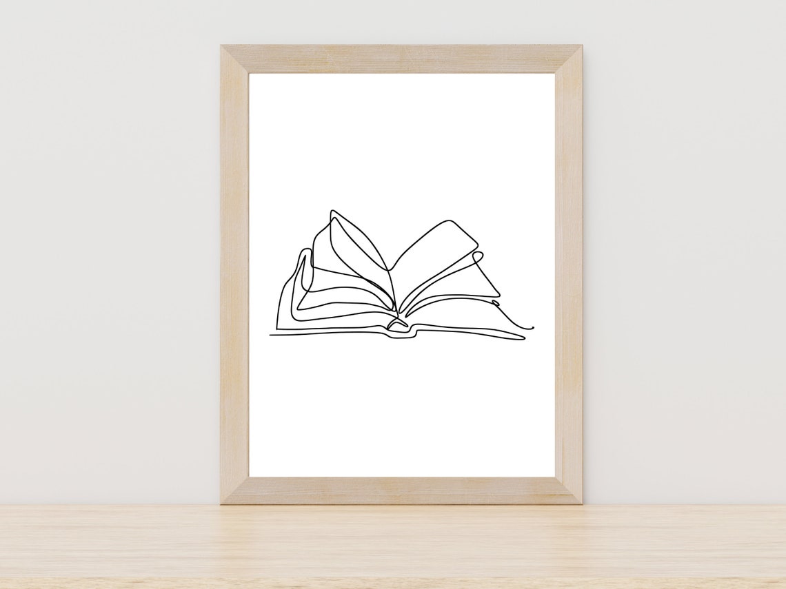 The Open Book Line Drawing Minimalist Reading Lover Wall Poster