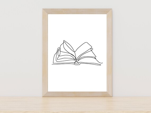 The Open Book Line Drawing Minimalist Reading Lover Wall Poster
