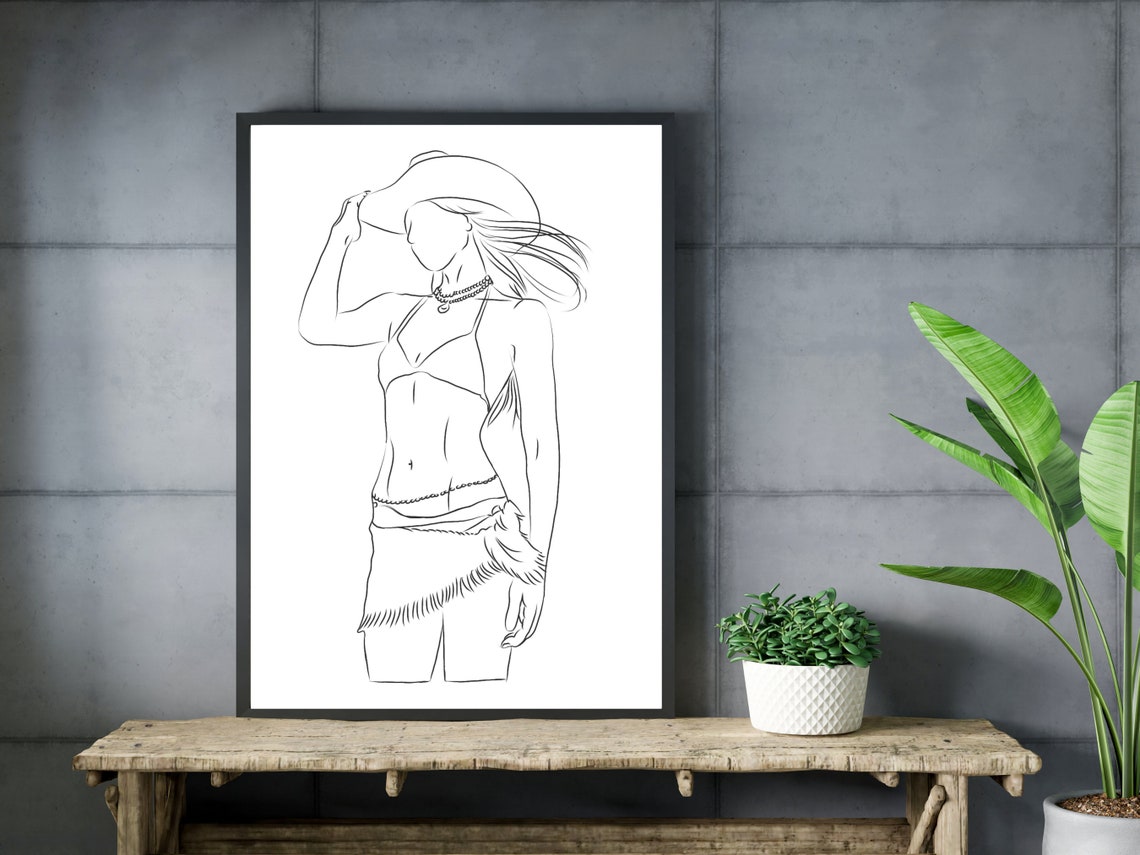 Woman In Cowboy Hat Line Art Women With Hat Western Line Art Cowgirl Print Western Decor Western Wall Art Cowgirl Hat Art Cute Cowgirl - Image 3