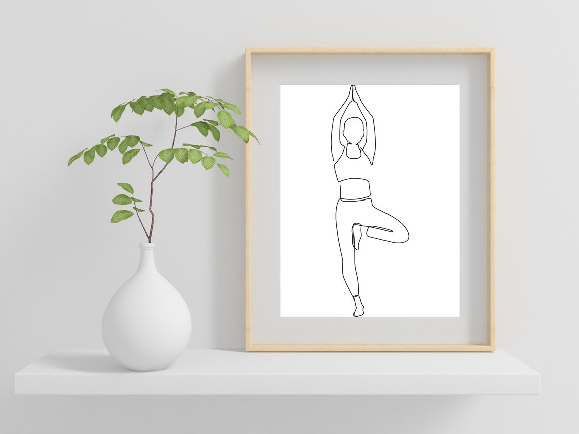Yoga Tree Pose One Line Drawing Minimalist Wellness Practice Poster - Image 2
