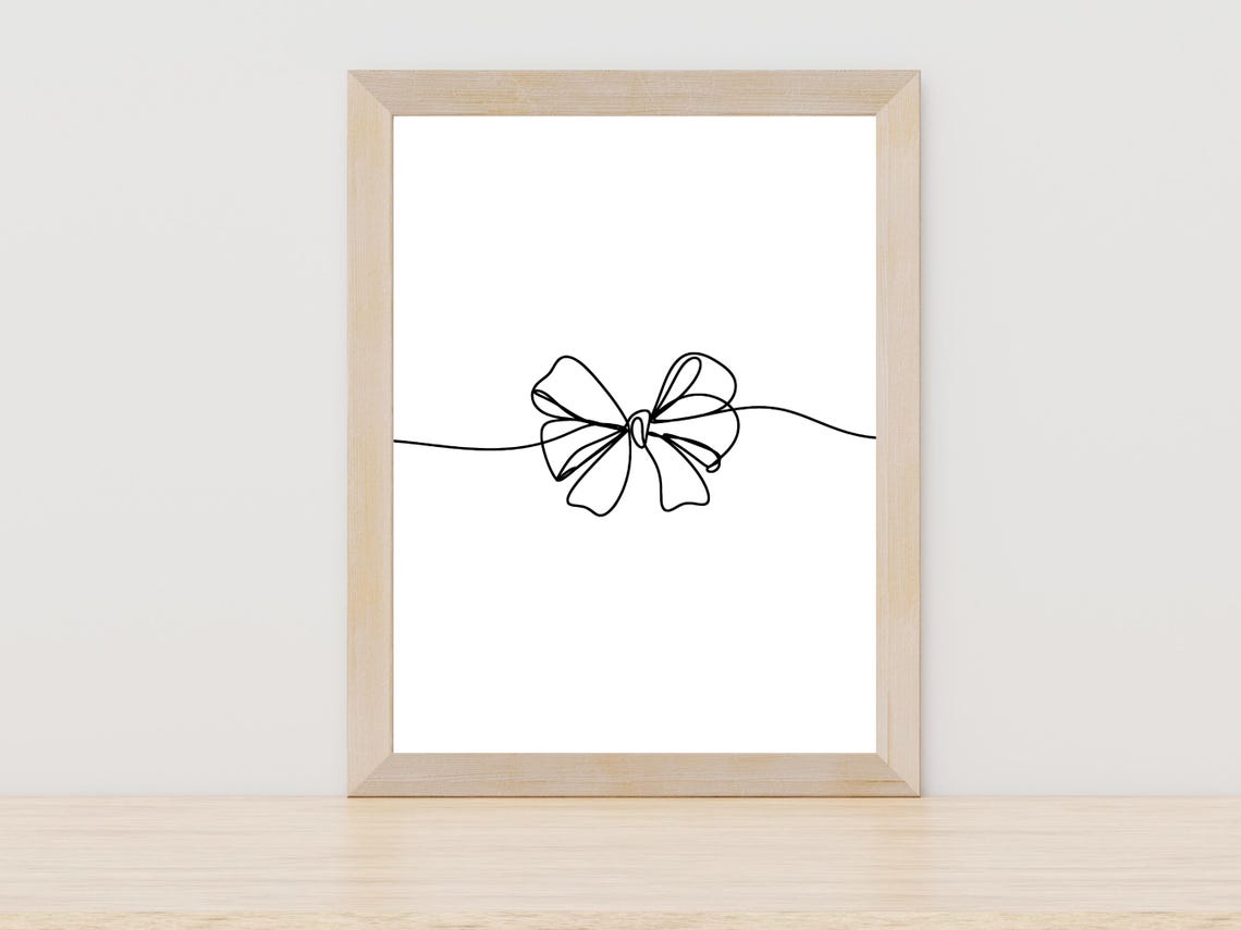Sweet Gift Bow Ribbon One Line Art Minimal Holiday Decor Wall Art