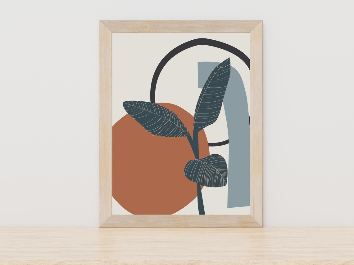 Terracotta Sun Botanical Abstract Art Print Mid Century Modern Decor
