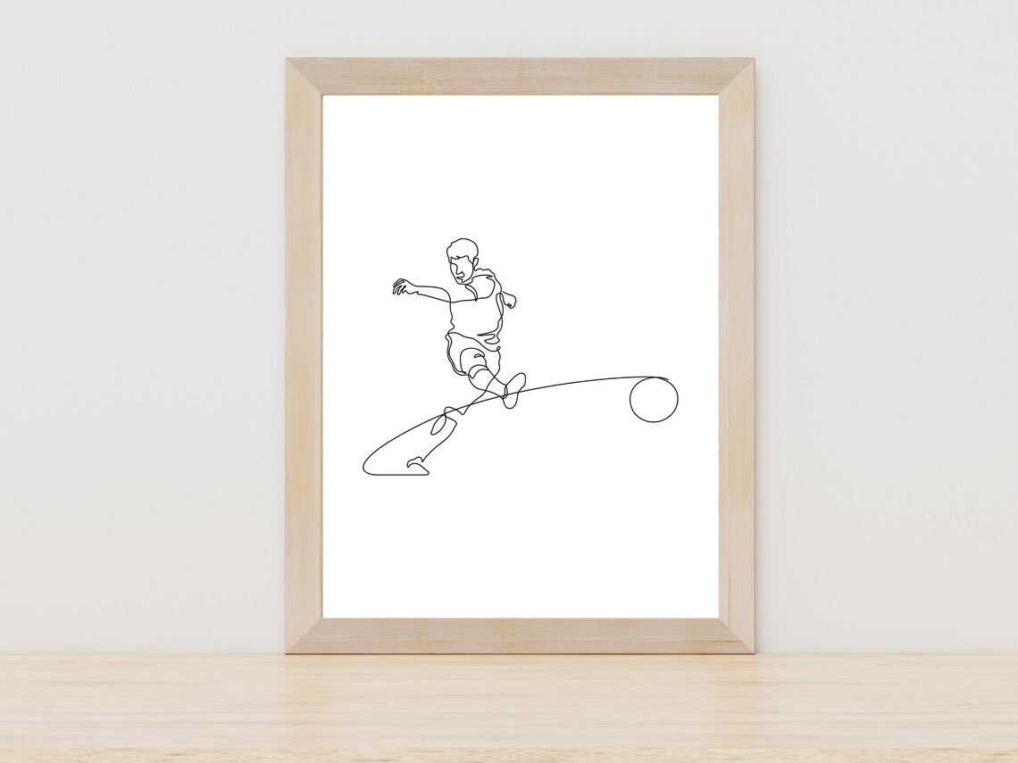 Soccer Player Kicking Ball Dynamic Single Line Sports Art Poster