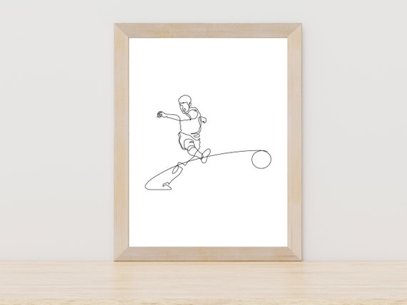 Minimalist Football Line Art Soccer Sport Soccer Ball Wall Art Print Soccer Line Art Football Wall Art Print Boys Room Wall Decor Art