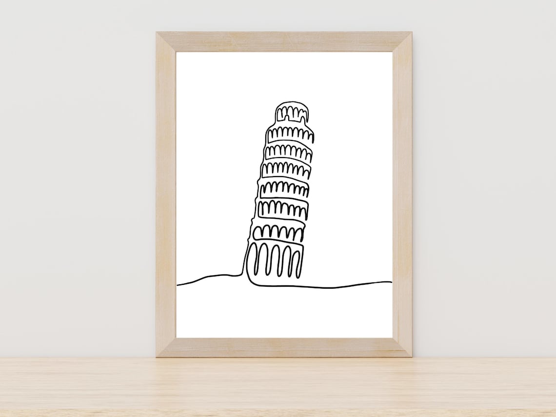 Leaning Tower Of Pisa Continuous Line Art Italy Travel Landmark Poster
